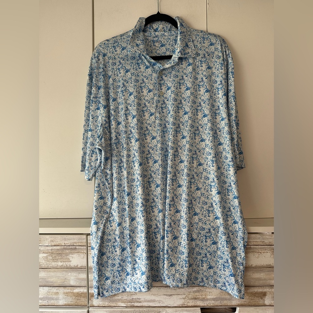 🌊 Campia Blue Paisley Performance Polo Shirt XXL Stretch